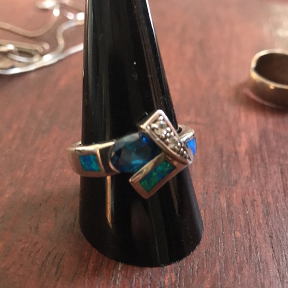 Mexican opal, cz and crystal sterling silver ring size 10 - Picture 5 of 5
